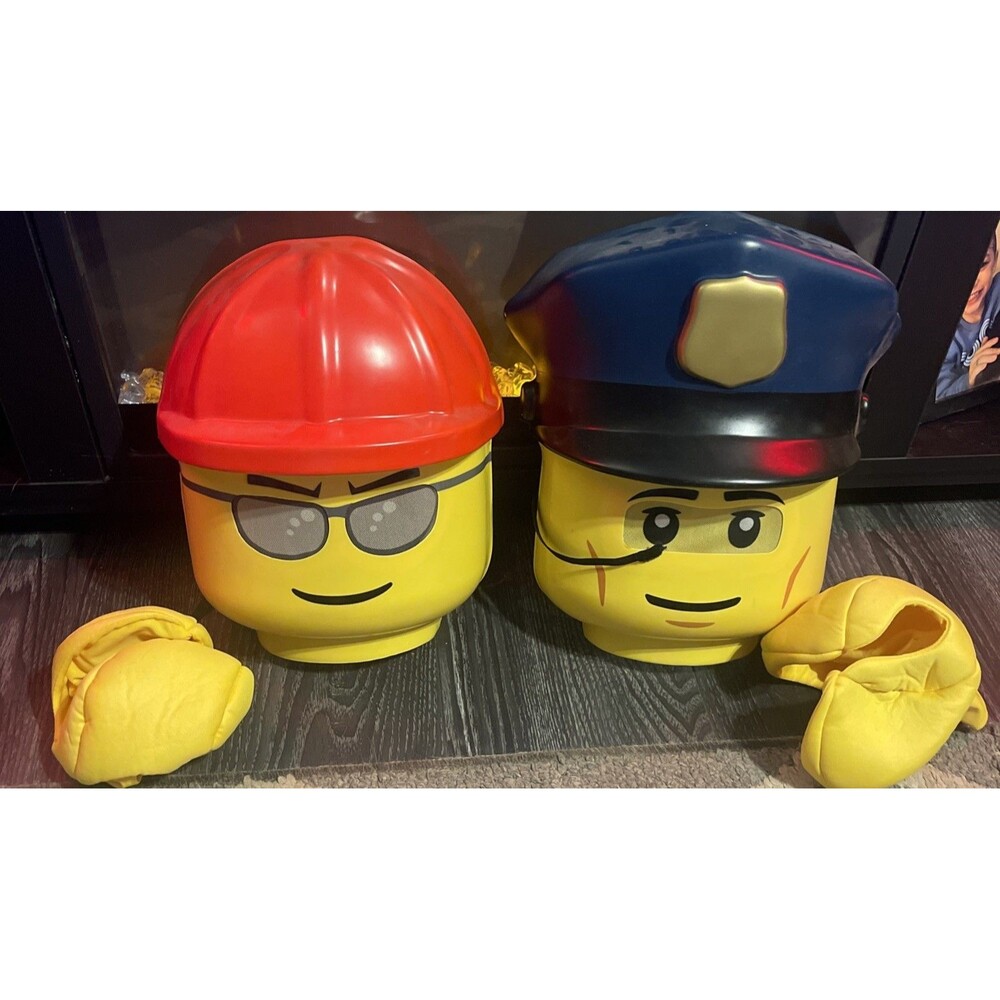 2 RARE LEGO Mask Minifigure Head & Set of Hands Cop & Construction Worker 2017